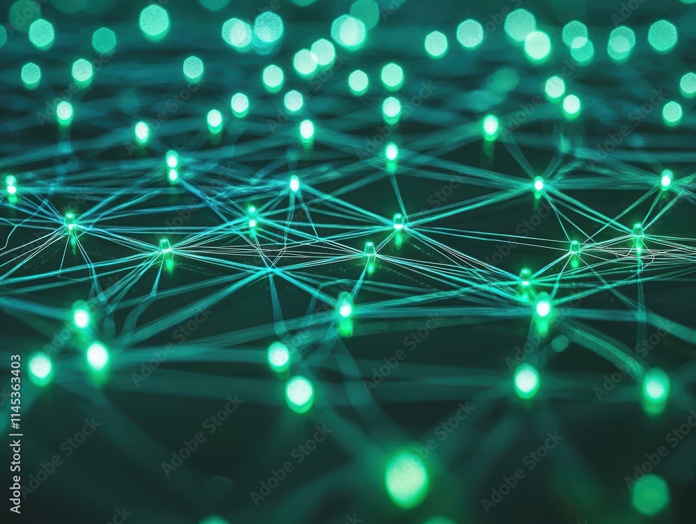 Aufkleber abstract network of green lights with connecting lines and dots