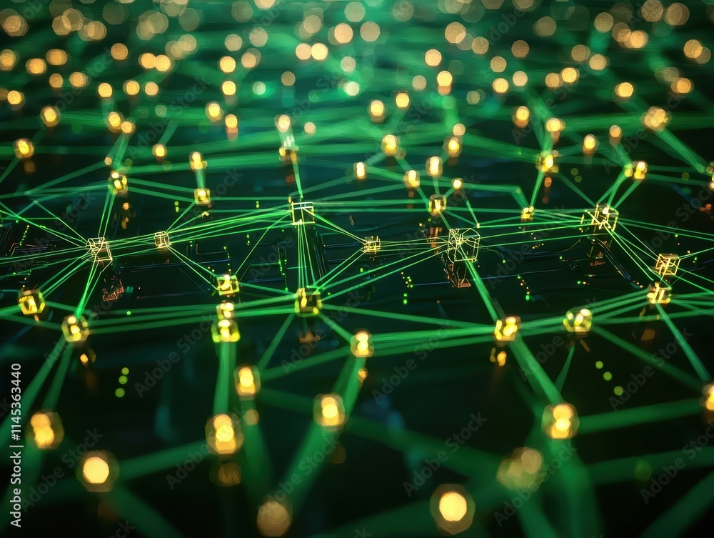 Aufkleber abstract green network with bright nodes and interconnecting lines