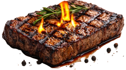 grilled steak on a plate isolated on white background 