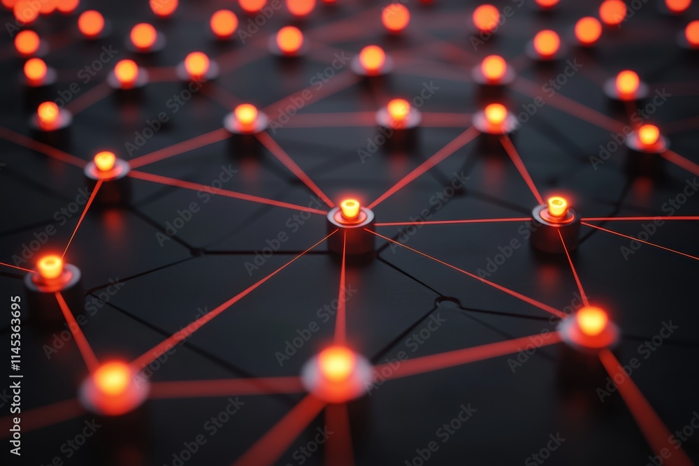 Poster abstract network design with red lights and connection points