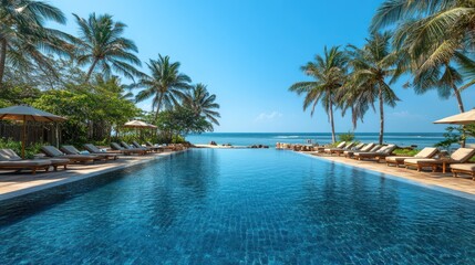 Fototapeta premium Tropical Paradise: Infinity Pool Overlooking the Ocean
