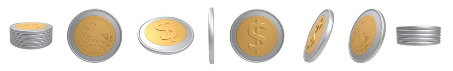 coin with mexican peso icon, illustration of mexican currency with peso sign.