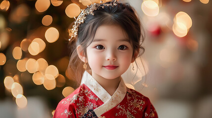 전통 한복을 입은 아름다운 소녀 A Beautiful Girl in Traditional Hanbok