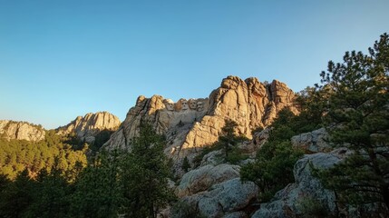 Obraz premium Majestic Rocky Mountain Landscape Under Clear Blue Sky at Sunset