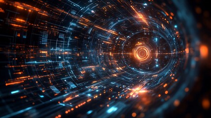 Obraz premium Detailed futuristic strategic roadmap visualized as a digital blueprint floating in a vast abstract space of interconnected data points and holographic elements
