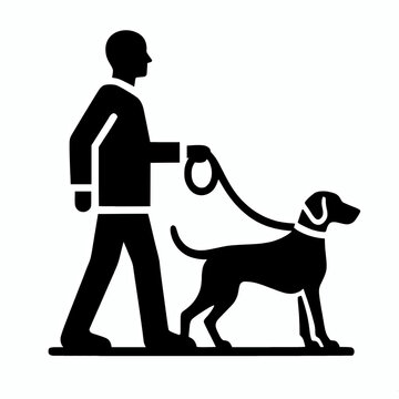 recommend clip art: A man walking a weimaraner dog with leash on hand black silhouette vector illustration