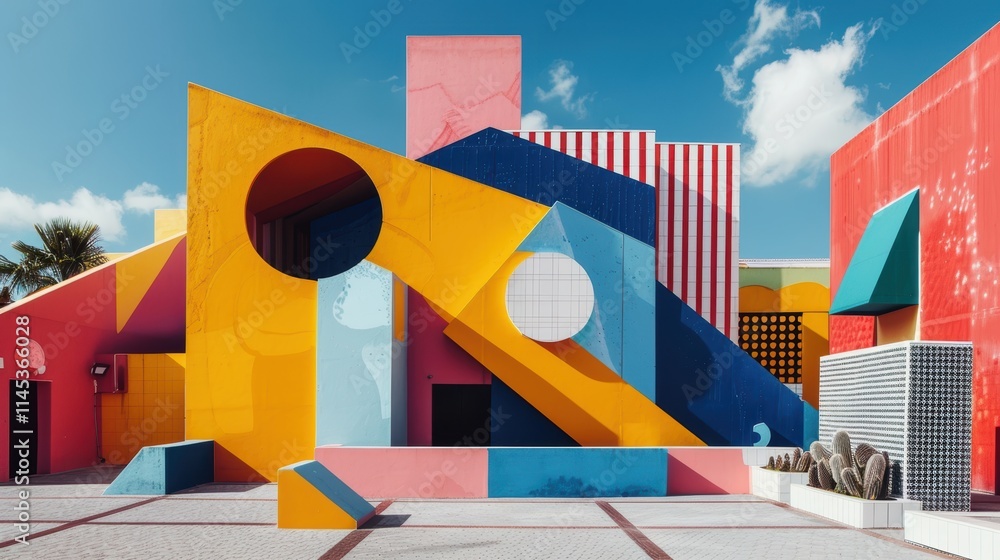 Poster colorful geometric architecture with bright patterns and shapes