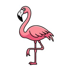 Cartoon Illustration of a Pink Flamingo Standing on one leg