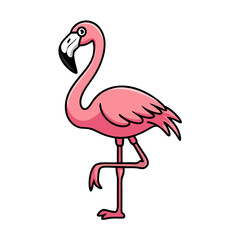 Cartoon Illustration of a Pink Flamingo Standing on one leg