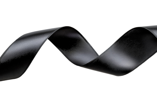 A black ribbon is shown with a white background