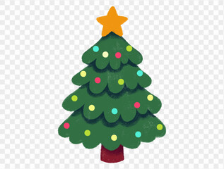 Hand drawn Christmas tree with chalk style decorations and childlike lines on  transparent background, perfect for festive designs. vector