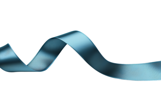 A blue ribbon is shown on a white background