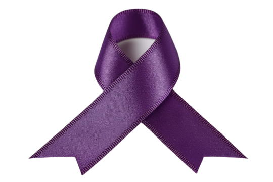 Purple ribbon with a purple ribbon on it