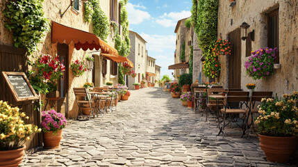 Fototapeta premium Charming Cobblestone Street in a Mediterranean Village