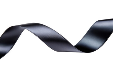 A long black ribbon with a white background