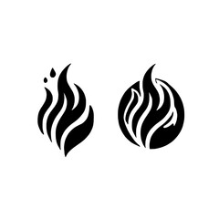 Abstract Flame Logo Design: Two minimalist and modern logo designs, one featuring an abstract flame within a circle, and the other a free-flowing flame, both in black on a white background.