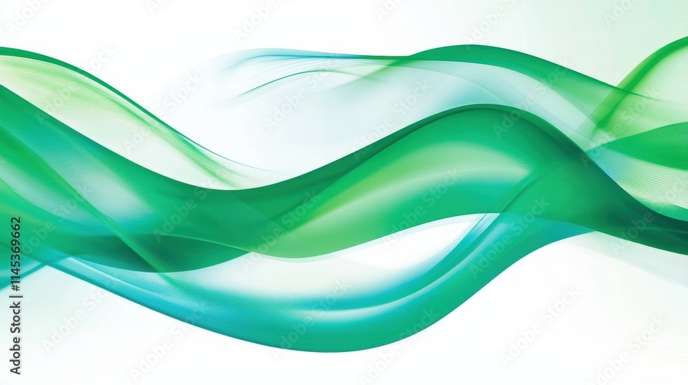 Poster lush green abstract wave patterns on a soft white background
