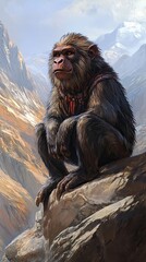 Naklejka premium Majestic Ape Contemplates Mountainous Landscape