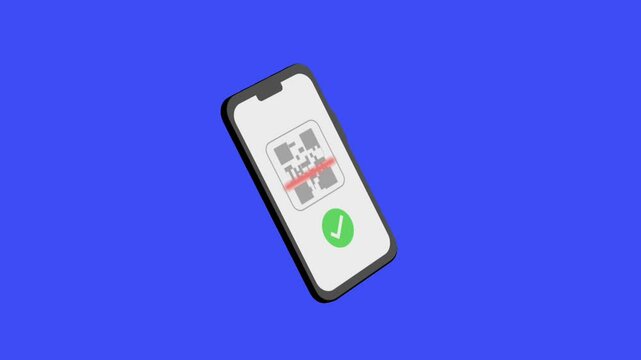 Scanning a QR code on a smartphone animation. Contactless payment with mobile phone via QR code scanning app. Motion graphics. Animated 3d.