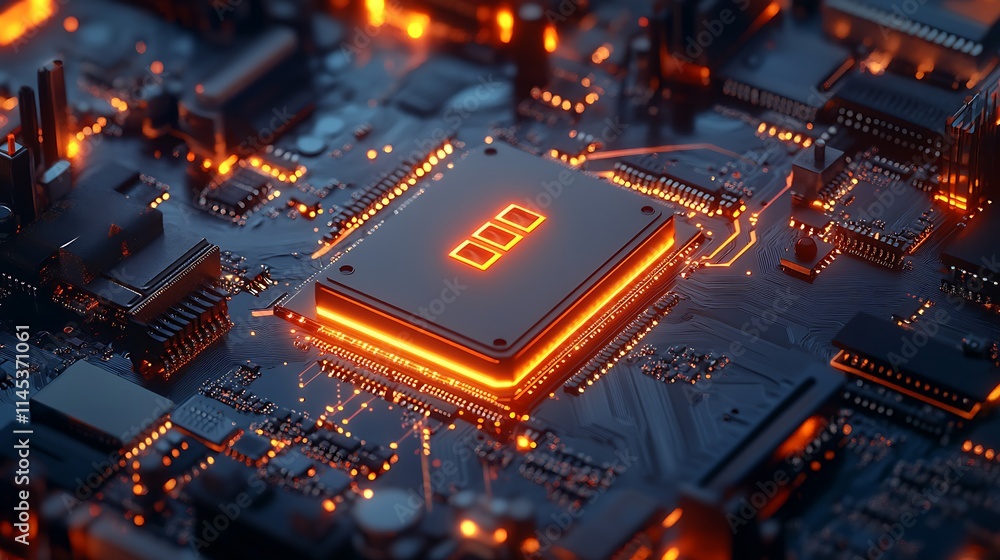 Poster illuminated central processing unit on circuit board