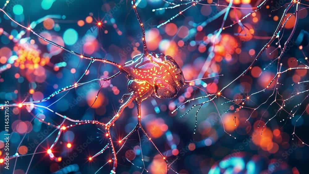 Poster complex network of interconnected neurons transmitting data, symbolizing the intricate workings of a
