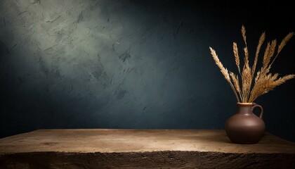 dark background wall with empty table, for montage of product 