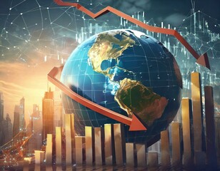  Econimical crisis concept. Spread in the world, economy is down. 3d illustration 