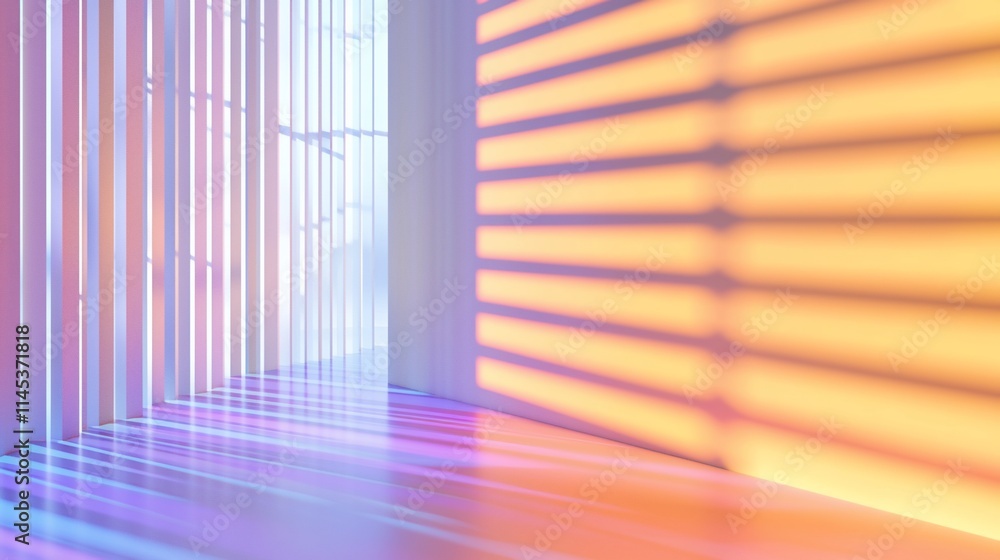 Poster Abstract pastel light and shadow patterns on a wall and floor.