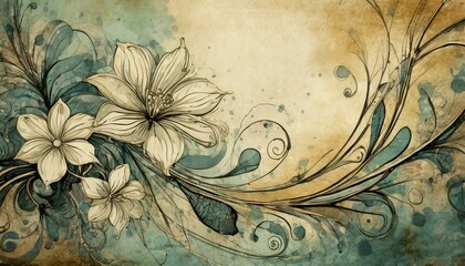 Vintage Background - Floral Old Paper Texture