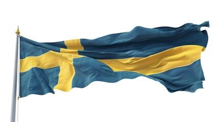 Fototapeta premium The flag of Sweden waving in the wind, isolated on a white background.
