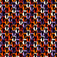 Paint brush triangles ornament. Seamless pattern. Hand drawn geometrical backdrop. Triangular shapes wallpaper. Geometric background. Ethnic motif. Tribal digital paper. Textile print. Vector artwork