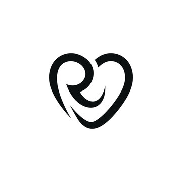 Abstract letter R love heart logo design inspiration 