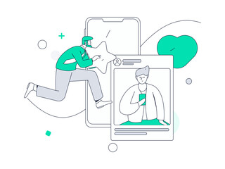 Virtual characters social communication concept business flat vector hand drawn illustration
