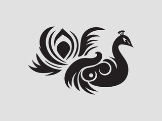Fototapeta premium Vector Silhouette of Peacock, Elegant Peacock Illustration a silhouette of a peacock illustration Black silhouette peacock isolated vector illustration.