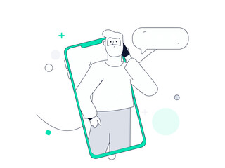 Virtual characters social communication concept business flat vector hand drawn illustration
