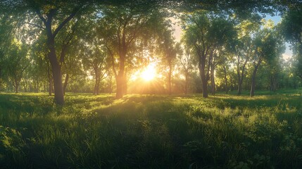 Panoramic view of the sun shining through the tree