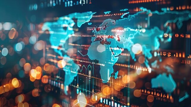 Fototapeta Global Network: Data Visualization of Worldwide Connections