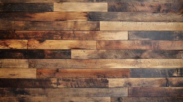 Reclaimed wood wall texture with various shades of brown, showing horizontal planks.