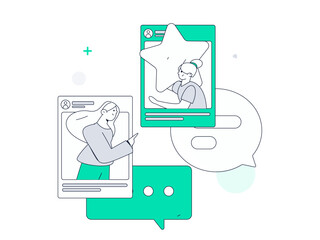 Virtual characters social communication concept business flat vector hand drawn illustration
