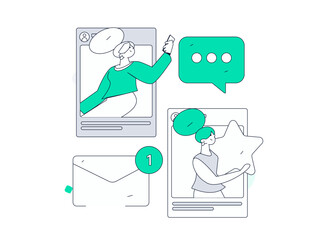 Virtual characters social communication concept business flat vector hand drawn illustration
