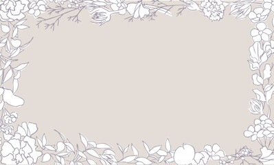 線画の草木イラスト。草木と花のベクター線画シンプルテンプレート。Line drawing grass and trees illustration. Vector line drawing simple template of plants, trees and flowers.