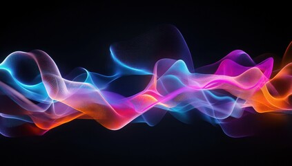 Fototapeta premium Abstract colorful glowing waves on black background.