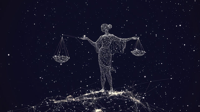 Wireframe illustration of libra constellation in a starry night sky. Constellation. Illustration