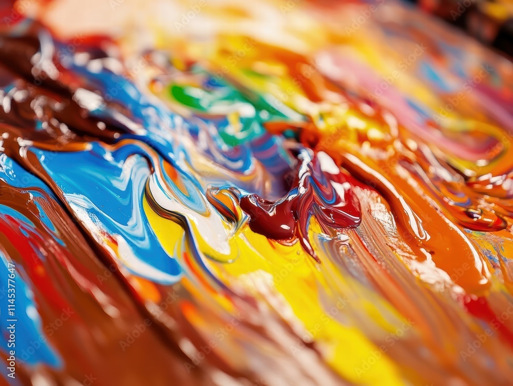 Poster Vibrant Swirls of Paint on Canvas Creating Colorful Abstract Art