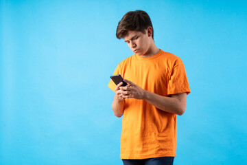 Young person expressing various emotions and body pains, pointing, using a cellphone, with colored...