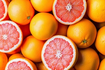 Vibrant Citrus Arrangement   Freshly Cut Grapefruits and Oranges Displayed in a Visually Striking Composition