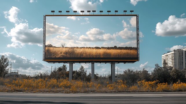Dynamic mockup of a digital ad on a large outdoor billboard isolated on a transparent background for advertising campaigns