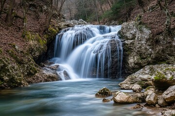 Waterfall in a Tranquil Forest Setting
