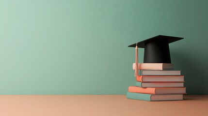 Graduation study cap on books soft light pastel environment