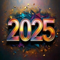 2025 Happy New Year Neon Lights Square Social Media Post | AI Generated image